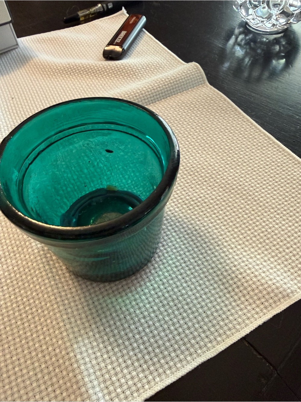 Teal Glass Tumbler – made in Spain with recycled glass.